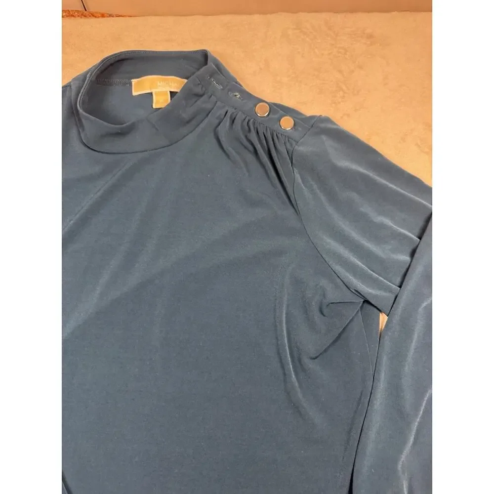Michael Michael Kors Women’s XL Blue Mock Neck Long Sleeve Button Top